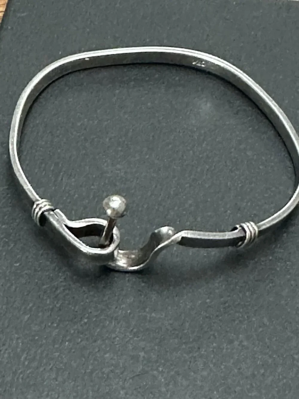 Vintage Sterling Silver Bangle Bracelet Wire Wrapped Horse Shoe Hoop Closure